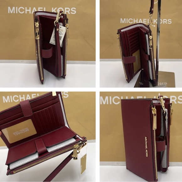 Jet Set Travel LG Double Zip Wristlet Wallet Leather Merlot - Picture 10 of 14